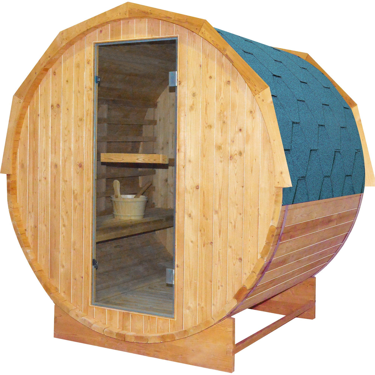 Traditional Cylindrical Stove Double Sauna Room - The Vitality Estate