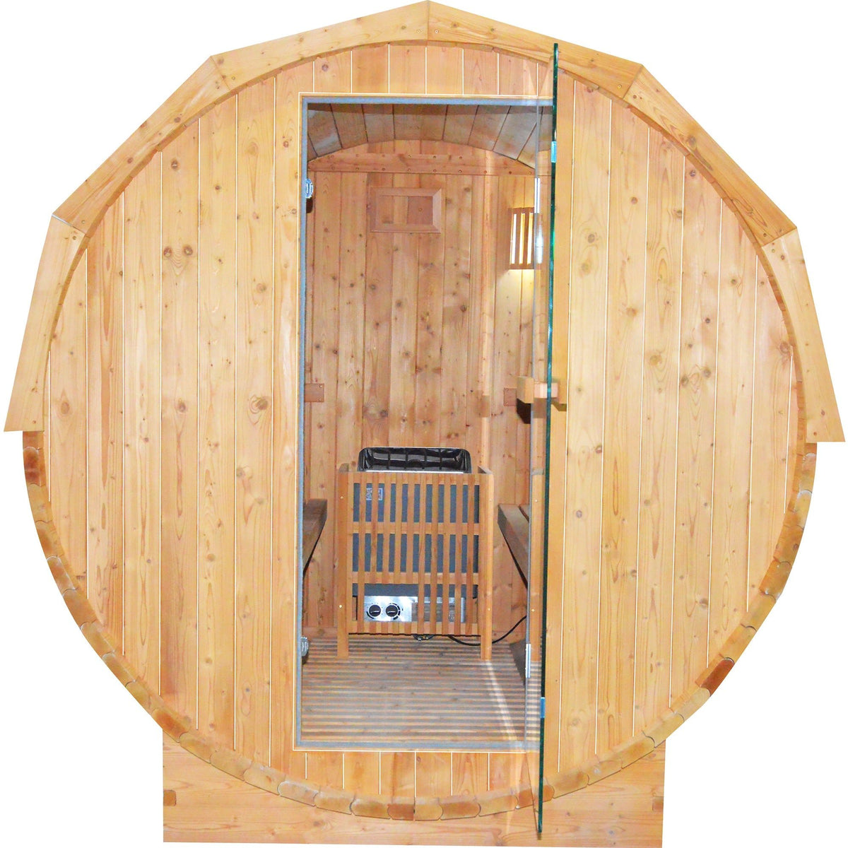Traditional Cylindrical Stove Double Sauna Room - The Vitality Estate