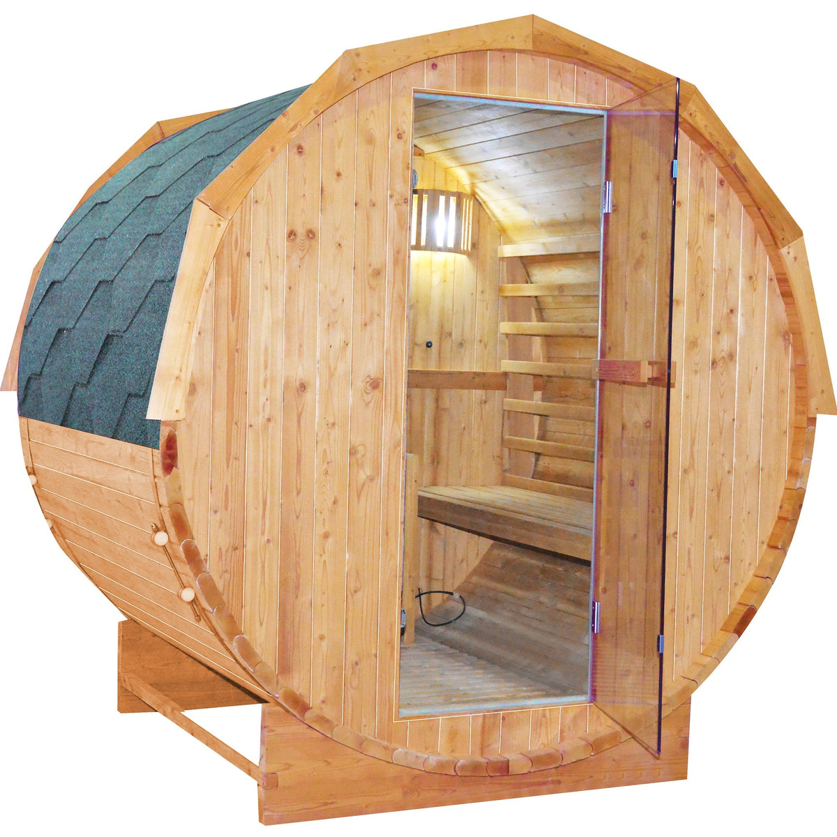 Traditional Cylindrical Stove Double Sauna Room - The Vitality Estate