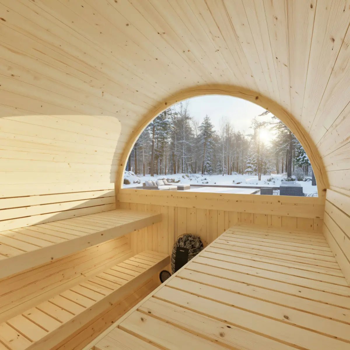 Turku Finnish Barrel Sauna with Terrace and WiFi Heater - Finnish Sauna Builders - The Vitality Estate