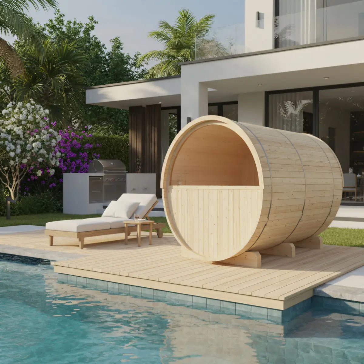 Turku Finnish Barrel Sauna with Terrace and WiFi Heater - Finnish Sauna Builders - The Vitality Estate