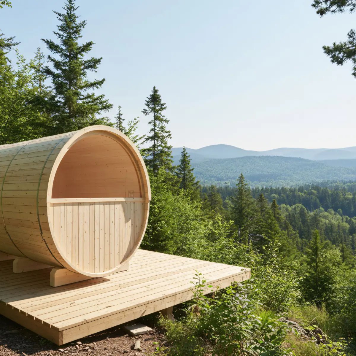 Turku Finnish Barrel Sauna with Terrace and WiFi Heater - Finnish Sauna Builders - The Vitality Estate