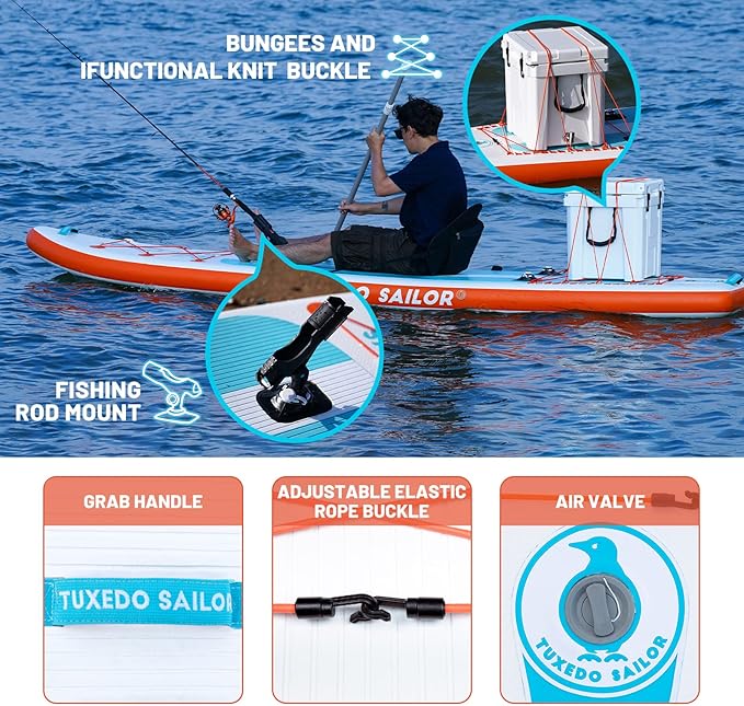 Tuxedo Sailor Kids Inflatable Paddle Board Lightweight and Safe Fishing Stand Up Paddle Board for Adults with Accessories - The Vitality Estate