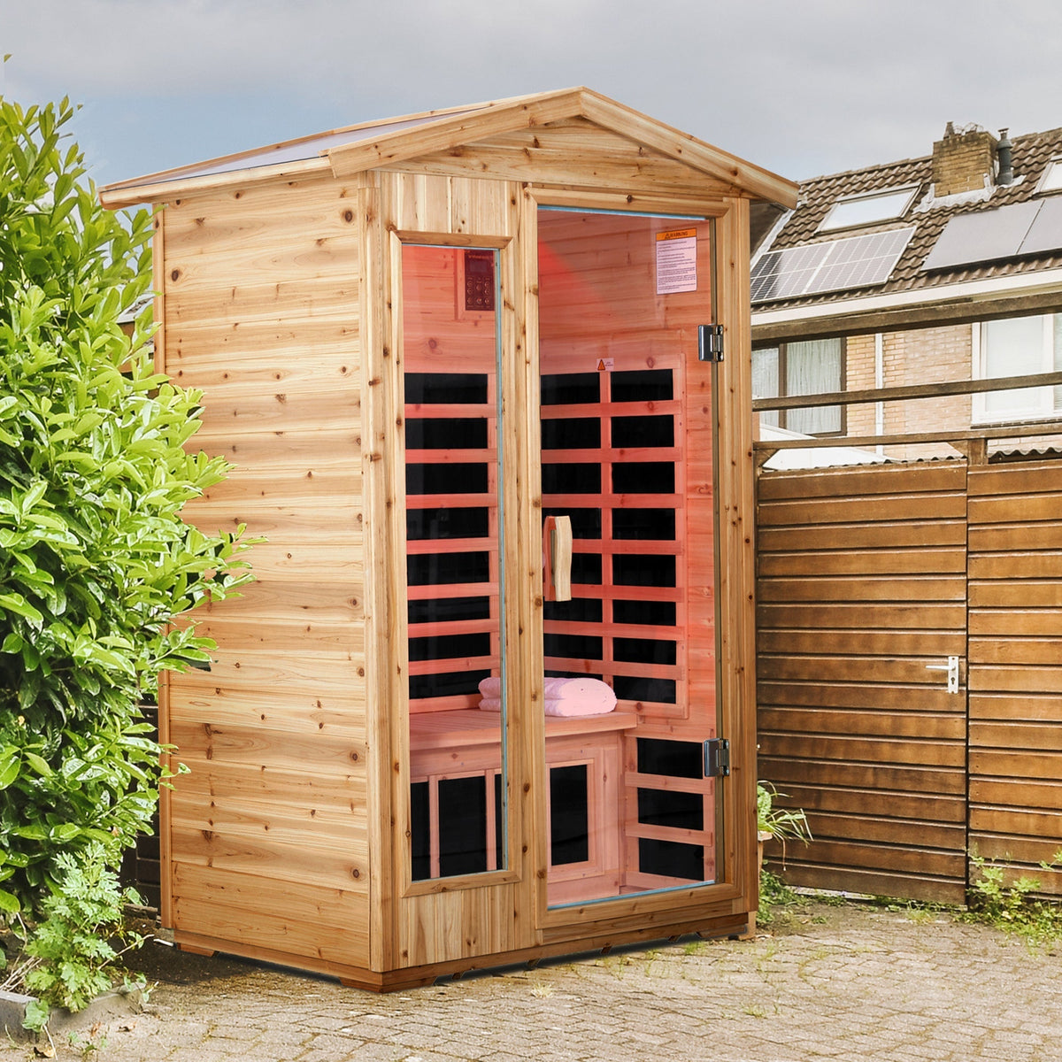 Two Person Far Infrared Old Fir Outdoor Sauna Room with Bluetooth and LED Lighting - The Vitality Estate