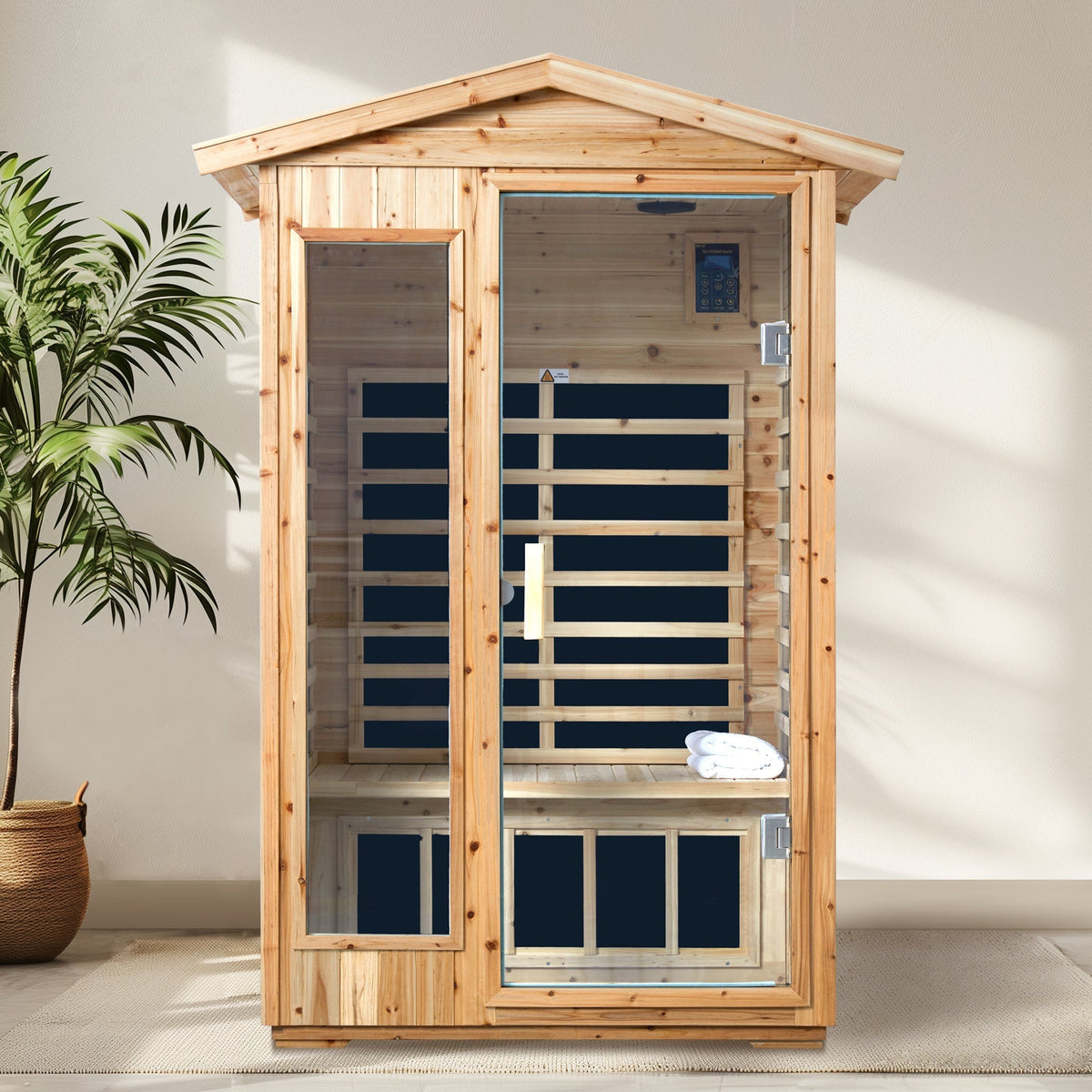 Two Person Far Infrared Old Fir Outdoor Sauna Room with Bluetooth and LED Lighting - The Vitality Estate