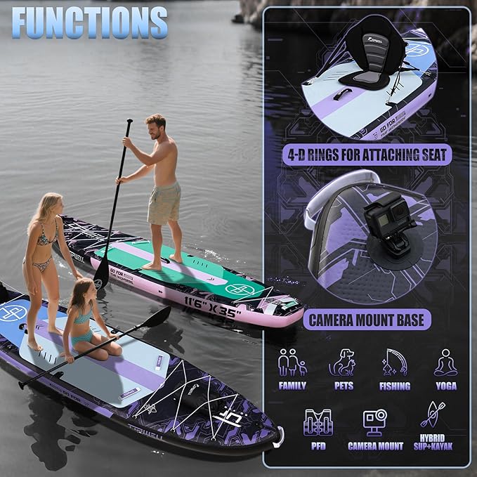 UPWELL 11'6"×35" Extra Wide Inflatable Paddle Board, Stand Up Paddle Board for Youth & Adults, Stable Design, Premium SUP Accessories, 120L Backpack, 10L Dry Bag, Paddle, Leash, Hand Pump, US Fins - The Vitality Estate