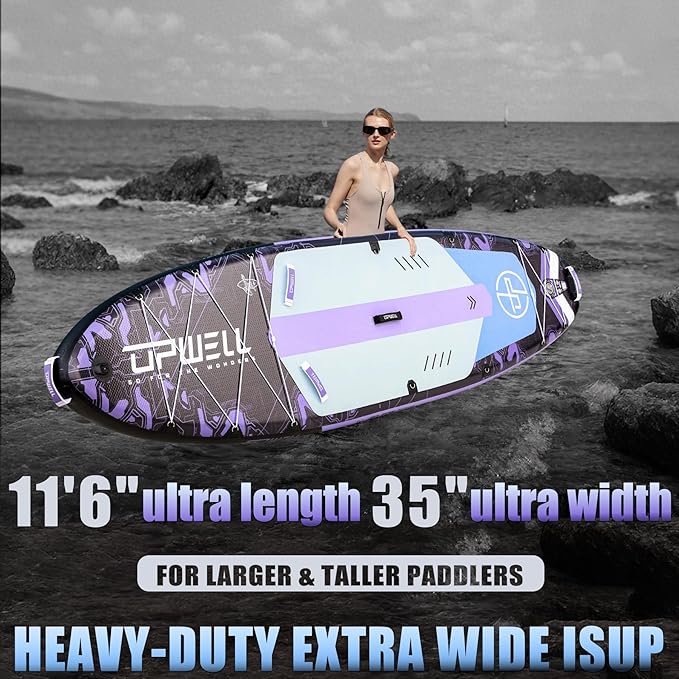 UPWELL 11'6"×35" Extra Wide Inflatable Paddle Board, Stand Up Paddle Board for Youth & Adults, Stable Design, Premium SUP Accessories, 120L Backpack, 10L Dry Bag, Paddle, Leash, Hand Pump, US Fins - The Vitality Estate
