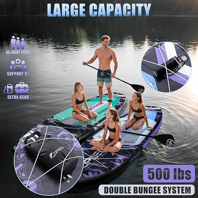 UPWELL 11'6"×35" Extra Wide Inflatable Paddle Board, Stand Up Paddle Board for Youth & Adults, Stable Design, Premium SUP Accessories, 120L Backpack, 10L Dry Bag, Paddle, Leash, Hand Pump, US Fins - The Vitality Estate