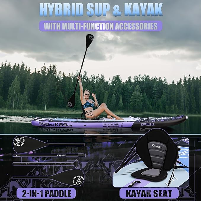 UPWELL 11'6"×35" Extra Wide Inflatable Paddle Board, Stand Up Paddle Board for Youth & Adults, Stable Design, Premium SUP Accessories, 120L Backpack, 10L Dry Bag, Paddle, Leash, Hand Pump, US Fins - The Vitality Estate