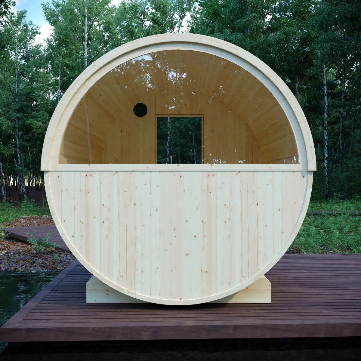 Vassa Finnish Barrel Sauna with WiFi Heater - Finnish Sauna Builders - The Vitality Estate