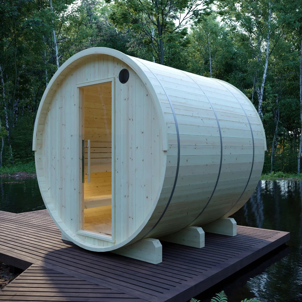 Vassa Finnish Barrel Sauna with WiFi Heater - Finnish Sauna Builders - The Vitality Estate
