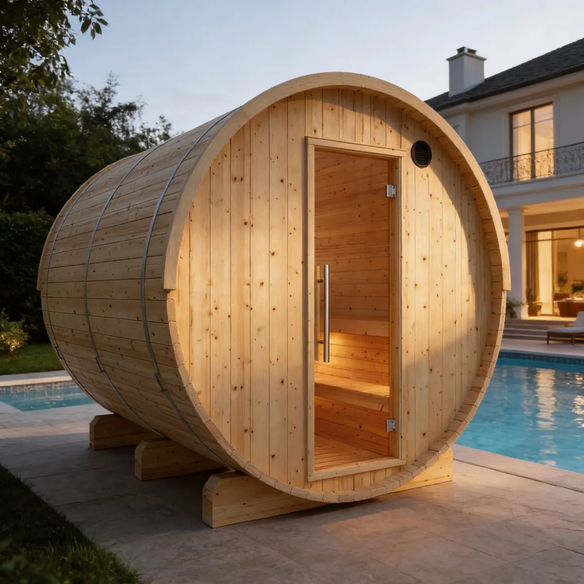 Vassa Finnish Barrel Sauna with WiFi Heater - Finnish Sauna Builders - The Vitality Estate