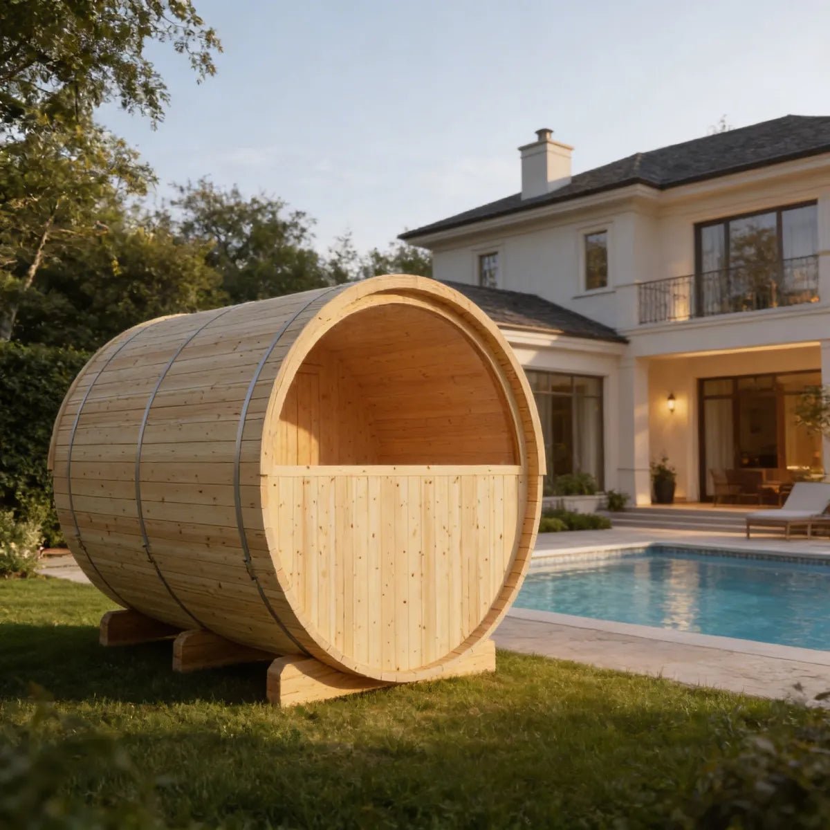 Vassa Finnish Barrel Sauna with WiFi Heater - Finnish Sauna Builders - The Vitality Estate