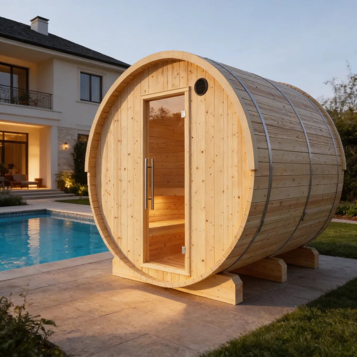 Vassa Finnish Barrel Sauna with WiFi Heater - Finnish Sauna Builders - The Vitality Estate