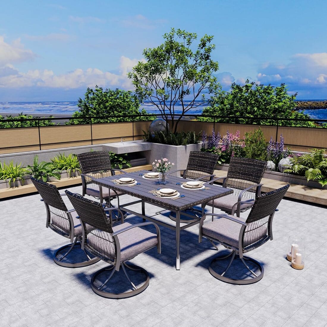 Weave Outdoor Dining Set, 7-Piece, Full Swivel - The Vitality Estate
