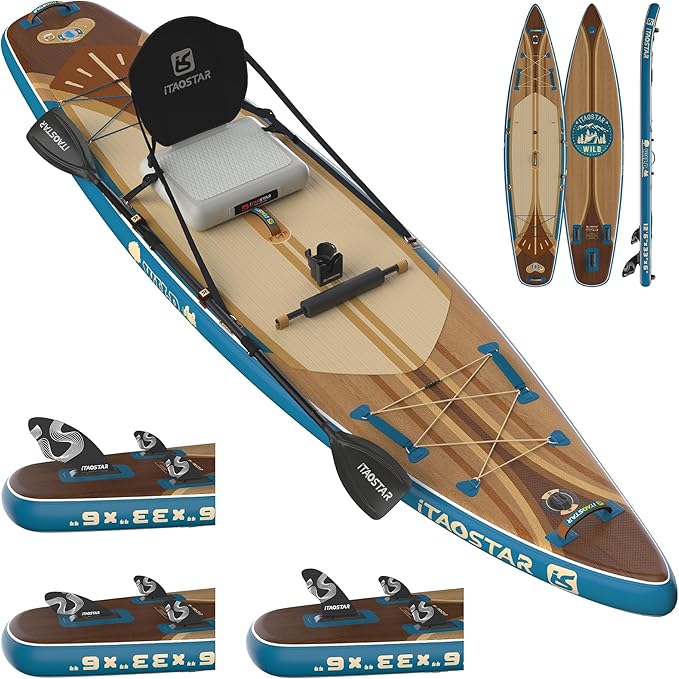 Wild 11'×36"/11'6"×34"/12'6"×33" Inflatable Paddle Board with Seat, One-Stop Premium SUP Board Gears, Tailored 5 Fins, Stable Inflatable Stand Up Paddle Boards for Youth/Adults of All Levels - The Vitality Estate