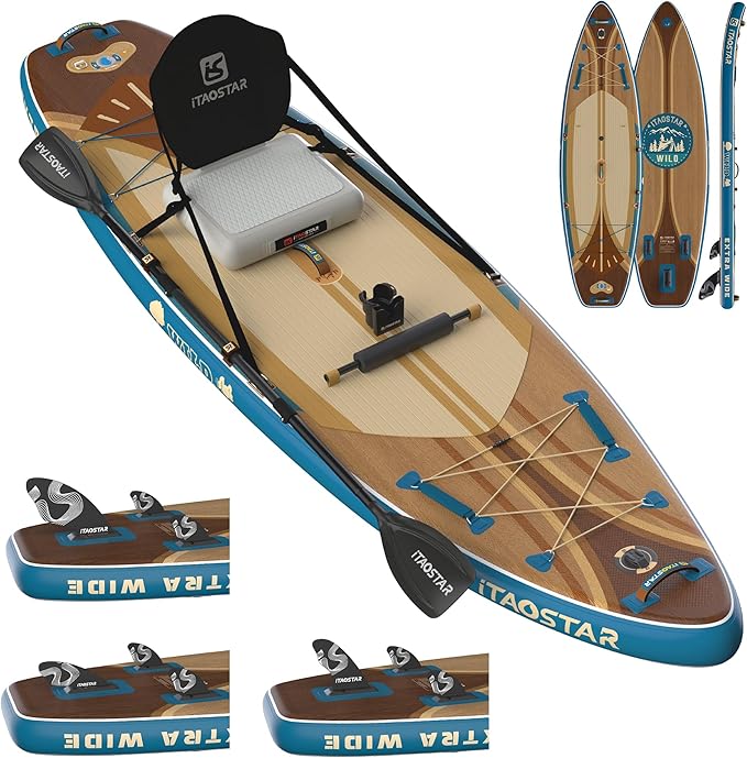 Wild 11'×36"/11'6"×34"/12'6"×33" Inflatable Paddle Board with Seat, One-Stop Premium SUP Board Gears, Tailored 5 Fins, Stable Inflatable Stand Up Paddle Boards for Youth/Adults of All Levels - The Vitality Estate