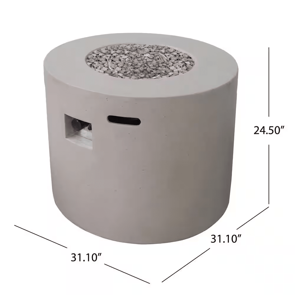 Zachary 31 In. X 24.5 In. Circular Concrete Propane Outdoor Patio Fire Pit in Light Gray - The Vitality Estate