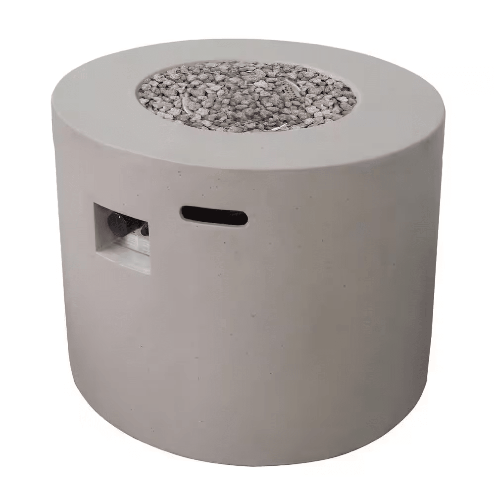 Zachary 31 In. X 24.5 In. Circular Concrete Propane Outdoor Patio Fire Pit in Light Gray - The Vitality Estate