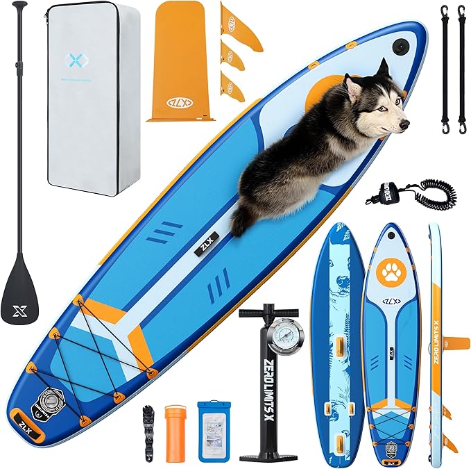 ZLX Inflatable Stand Up Paddle Board, 10'6" SUP Non-Slip Stable Deck Pad, Unique Center Fin, Premium Accessories, Portable Paddleboard for Adults, Beginners, All Skill Levels - The Vitality Estate