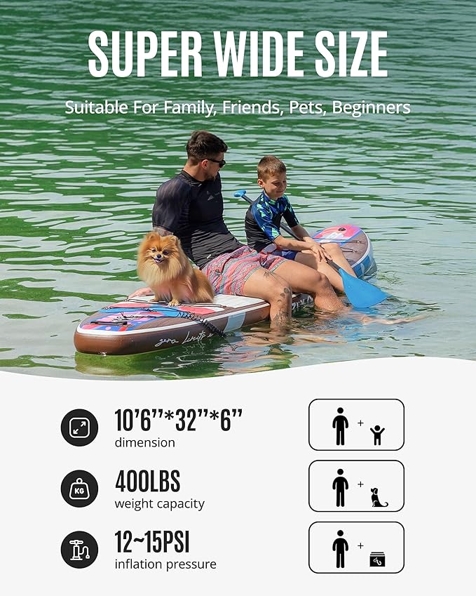 ZLX Inflatable Stand Up Paddle Board, 10'6" SUP Non-Slip Stable Deck Pad, Unique Center Fin, Premium Accessories, Portable Paddleboard for Adults, Beginners, All Skill Levels - The Vitality Estate