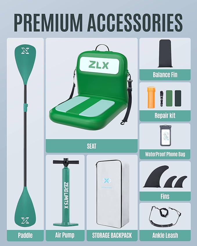 ZLX Inflatable Stand Up Paddle Board, 10'6" SUP Non-Slip Stable Deck Pad, Unique Center Fin, Premium Accessories, Portable Paddleboard for Adults, Beginners, All Skill Levels - The Vitality Estate